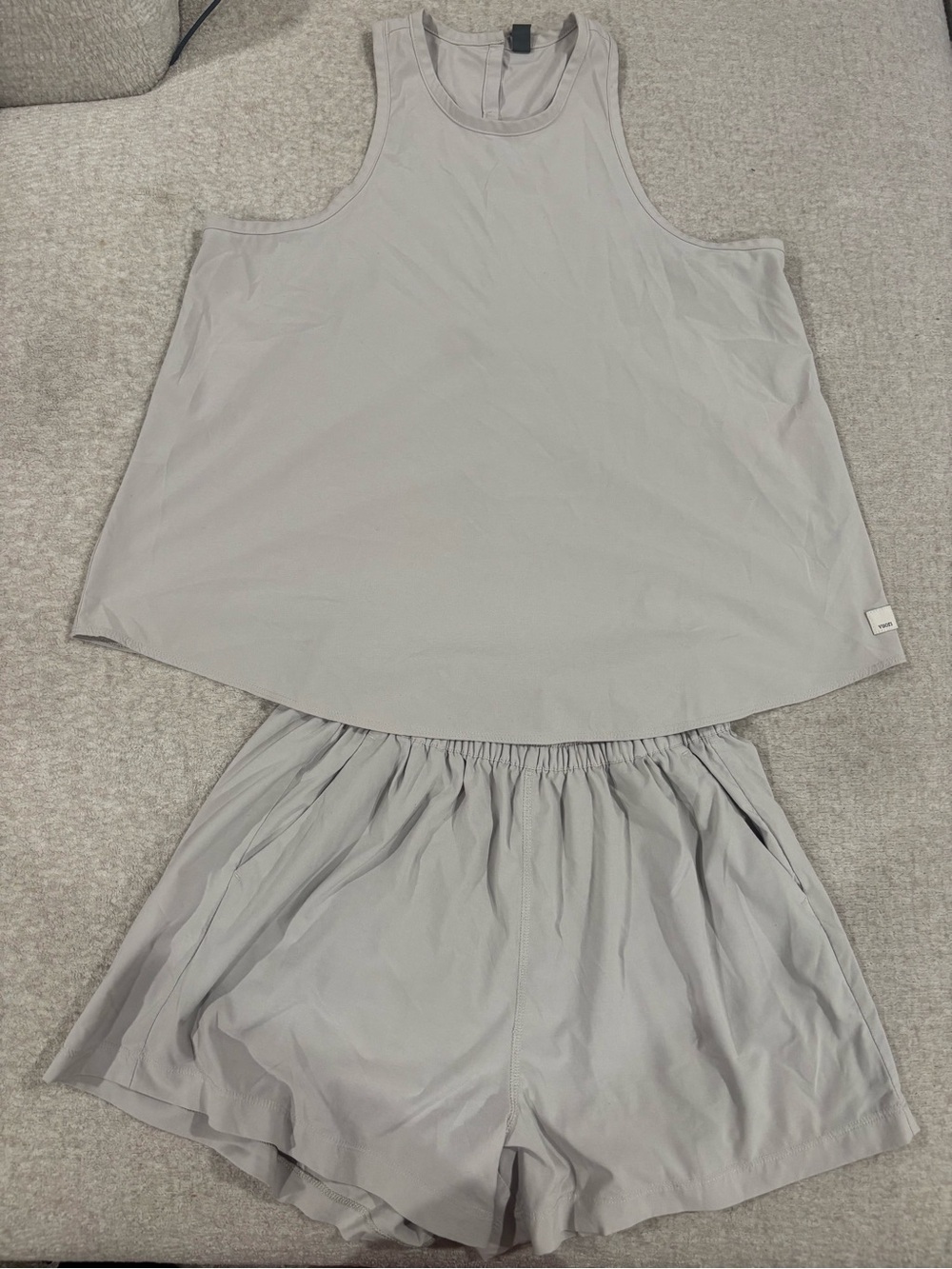 Vuori Light Gray Athletic Tank & Shorts Set